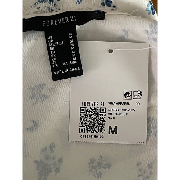 Forever 21 Lace-Trim Floral Midi Slip Dress White &Blue Size: M  Women’s - Picture 7 of 8